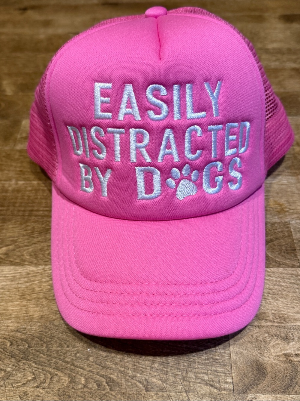 Pink "Easily Distracted By Dogs" Trucker Hat